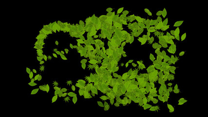 Colorful Sparkling Green Leaves 3D illustration.