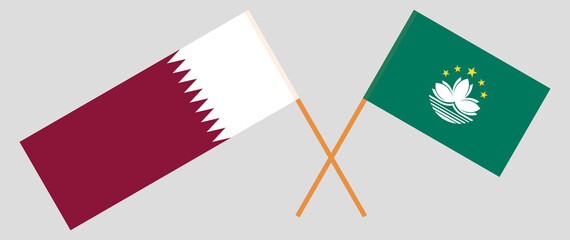 Crossed flags of Qatar and Macau. Official colors. Correct proportion