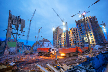 Night demolition of the old building.
