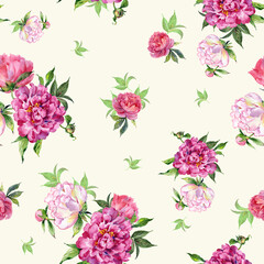  Abstract floral seamless pattern painted with paints lovely peonies with foliage