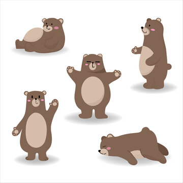collection of cute cartoon bear in different posture.Hello spring