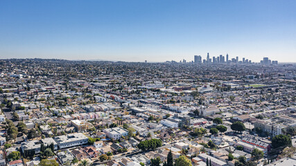 Aerial View From Beverly Hills Looking Towards Downtown Los Angeles California.  Midday On A Clear...