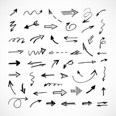 Vector set of hand-drawn arrows, elements for presentation