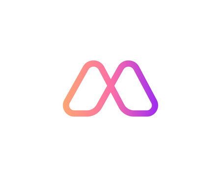 Abstract letter M modern logotype icon design concept. Creative minimalist gradient one line logo template isolated on white background. Vector illustration.