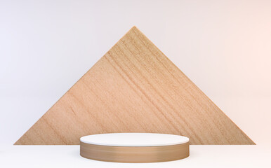 The Circle White wooden Podium minimal geometric abstract.3D rendering