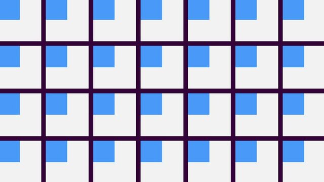 Geometric pattern loop. Circles, squares animation. Modernist abstract background. Bauhaus Design style. Blue, white, pink, purple, yellow.