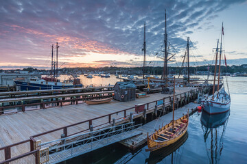 USA, Massachusetts, Cape Ann, Gloucester. Gloucester Schooner Festival, schooners at dawn.