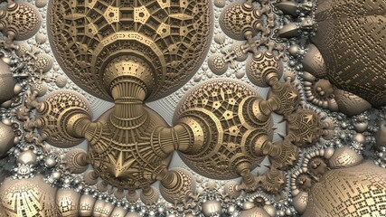 Geometric 3D fractal background with recursive structures and shapes.