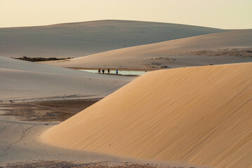 Lencois Maranhenses National Park, Maranhao, Brazil on October 19, 2007. Dunes illuminated by the late afternoon sun, highlighting the texture of the sand.