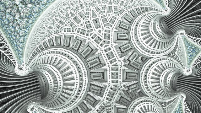 Geometric 3D fractal background with recursive structures and shapes.