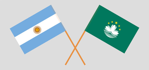 Crossed flags of Argentina and Macau. Official colors. Correct proportion