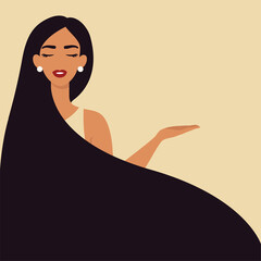 Beautiful woman with long hair. Feminine illustration. Minimalistic card. 