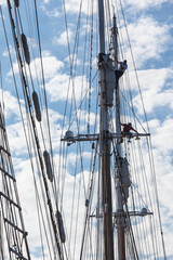 USA, Massachusetts, Cape Ann, Gloucester. Gloucester Schooner Festival, schooner masts at dawn.