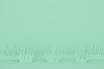 Abstract mint background with grass. Backdrop design for product promotion. 3d rendering