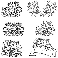 Beautiful flower banner. Flower sketch for tattoo.