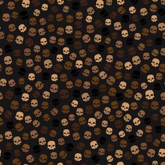Camouflage beige and brown scull silhouettes seamless pattern background