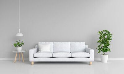 Gray sofa in living room with copy space, 3D rendering