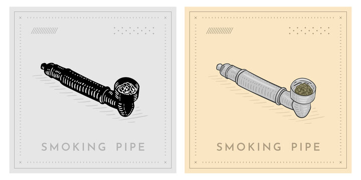Smoking Pipe With Weed Cannabis Metallic Illustration