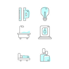 A simple set of design apartments or repairs. Vector line icons with blue spots.