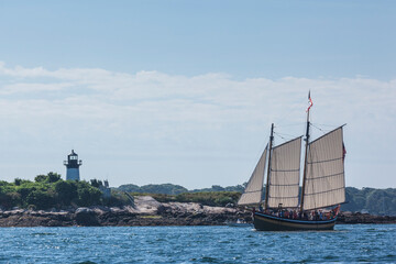 USA, Massachusetts, Cape Ann, Gloucester. Gloucester Schooner Festival, schooner parade of sail.