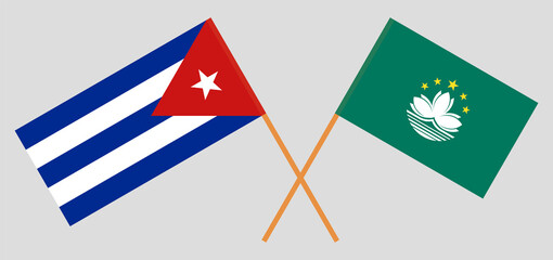 Crossed flags of Cuba and Macau. Official colors. Correct proportion