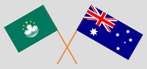 Crossed flags of Australia and Macau. Official colors. Correct proportion
