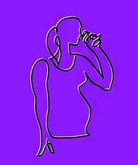 One line drawing of pregnant woman drinking water from glass.
One continuous line drawing of  pregnant female.