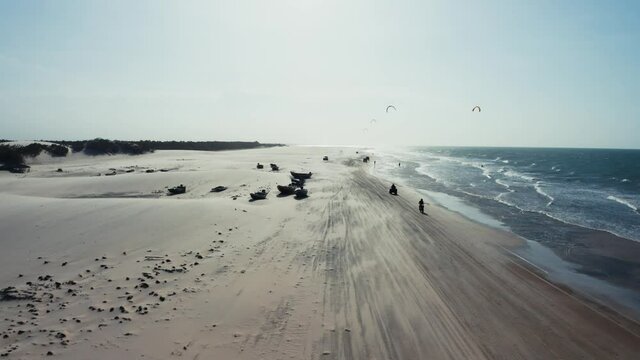 Cear&aacute; beach , Kite surfing , Brazil, aerial footage 4k