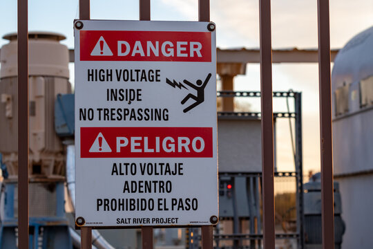 Danger sign for high voltage electricity and no tresspassing