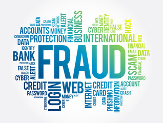 Fraud word cloud collage, technology business concept background