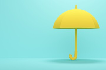 Blue studio background with yellow umbrella. Backdrop design for product promotion. 3d rendering