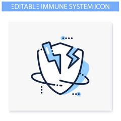 Immunodeficiency line icon. Immunocompromisation. Immune system concept. Immunology. Body defence system. Health, immunity, disease prevention. Isolated vector illustration. Editable stroke