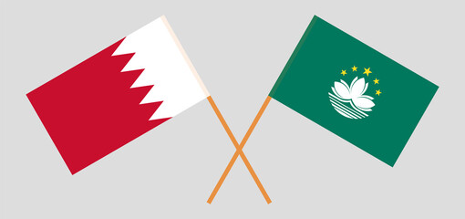 Crossed flags of Bahrain and Macau. Official colors