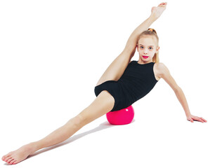 Girl gymnast with a red sword slides