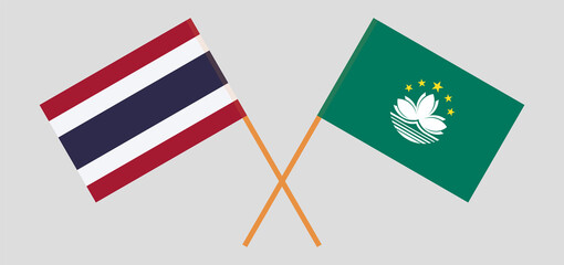 Crossed flags of Thailand and Macau. Official colors. Correct proportion
