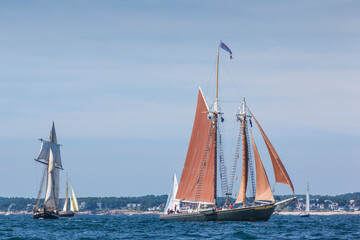 USA, Massachusetts, Cape Ann, Gloucester. Gloucester Schooner Festival, schooner parade of sail.