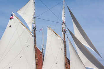Fototapeta premium USA, Massachusetts, Cape Ann, Gloucester. Gloucester Schooner Festival, schooner sails.