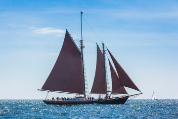 USA, Massachusetts, Cape Ann, Gloucester. Gloucester Schooner Festival, schooner parade of sail.