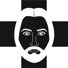 Jesus Christ Son of God Savior The stylized human face looking directly at each viewer.