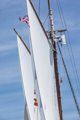 USA, Massachusetts, Cape Ann, Gloucester. Gloucester Schooner Festival, schooner sails.