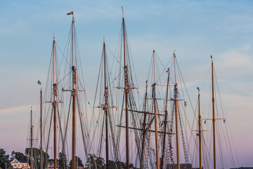 USA, Massachusetts, Cape Ann, Gloucester. Gloucester Schooner Festival, schooner masts.