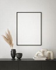 mock up poster frame in modern interior background, living room, Art Deco style, 3D render, 3D illustration
