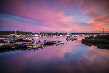 USA, Massachusetts, Cape Ann, Gloucester. Annisquam Harbor at sunset.