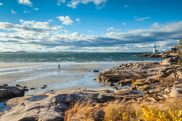 USA, Massachusetts, Cape Ann, Gloucester. Annisquam Lighthouse during autumn.