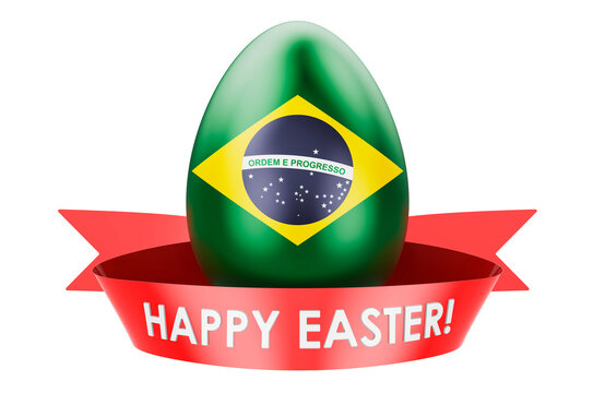 Easter egg with Brazilian flag. Happy Easter in Brazil concept, 3D rendering