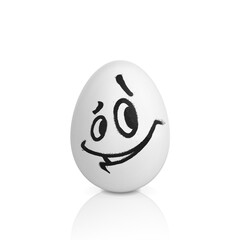 White egg with smiling face painted spray paint.Realistic vector illustration isolated on white background.