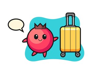 Cranberry cartoon illustration with luggage on vacation