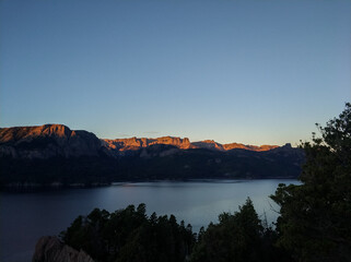 Fototapeta na wymiar Sunset in the mountains. Villa Traful lake, Patagonia Argentina