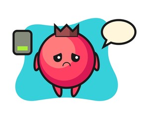 Cranberry mascot character doing a tired gesture