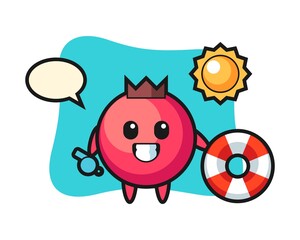 Cartoon mascot of cranberry as a beach guard